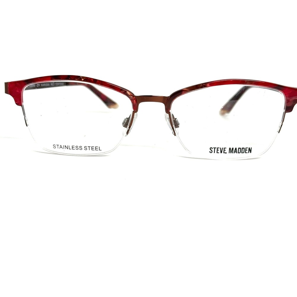 Steve Madden Karisma Red Tortoise Stainless Steel Semi-Rimless Eyeglass Frames